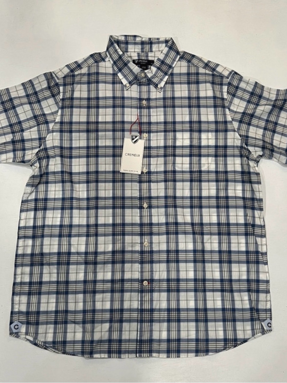 Daniel Cremieux Blue and White Plaid Short-Sleeve Button-Down Shirt